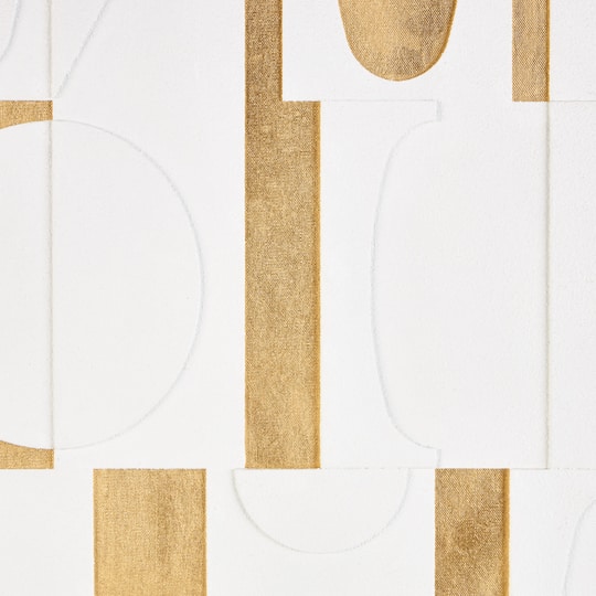 30" x 39" White Wooden Abstract Geometric Shape Framed Wall Art with Gold Accents